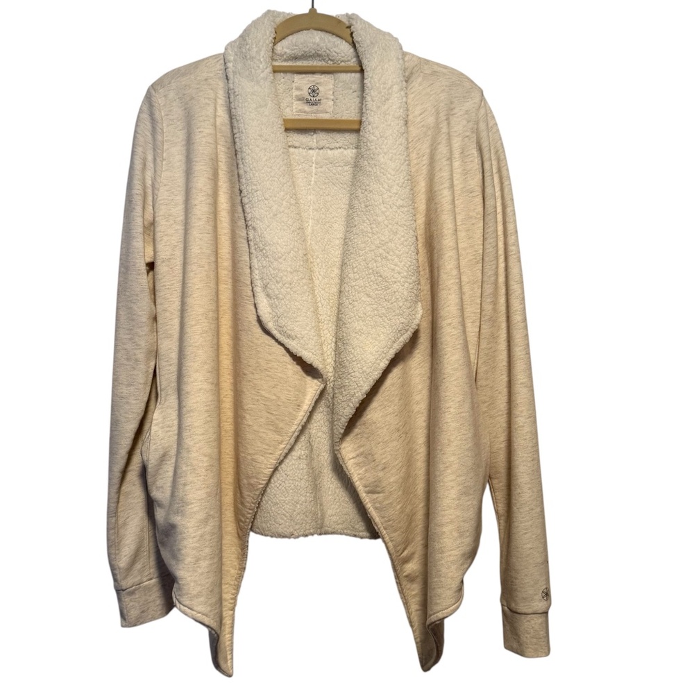Gaiam‎ Cream Open Front Cardigan Fleece Lined Size Large